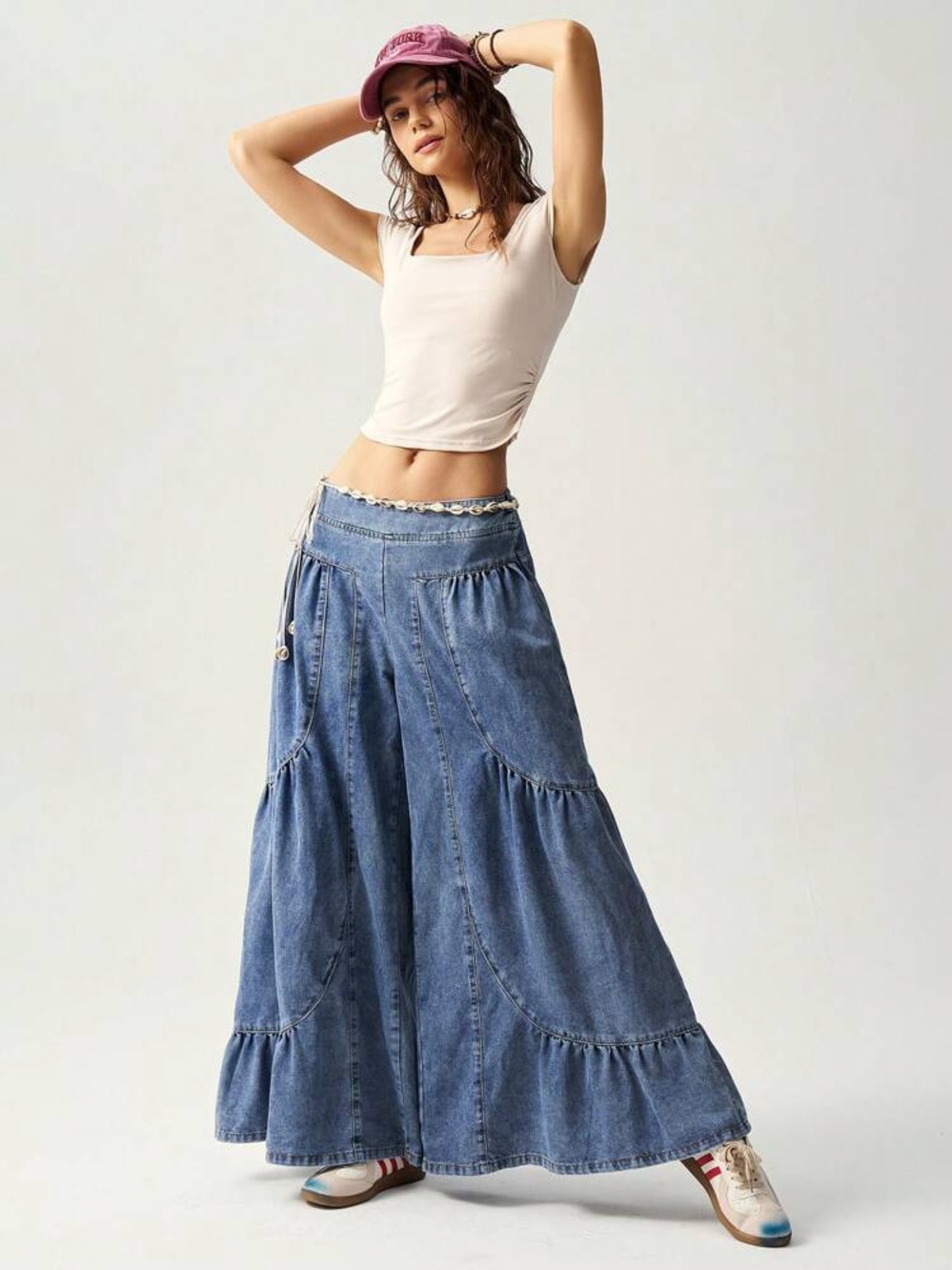 SHEIN Blue Wide Leg Denim Palazzo Pants